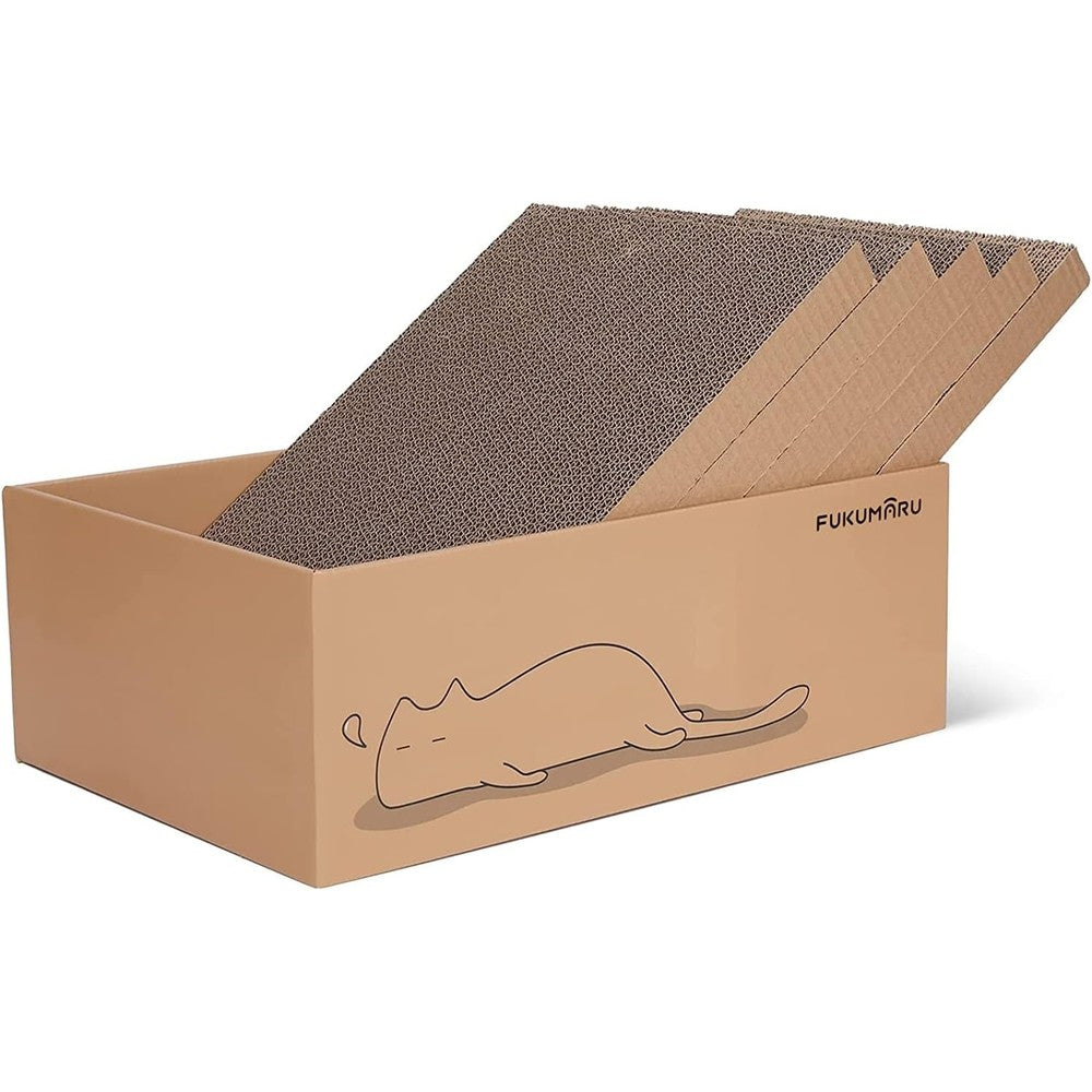 FUKUMARU 5 Pack Reversible Cardboard Cat Scratching Boards With Extra Large Lounge Box Enclosure For Indoor Cats