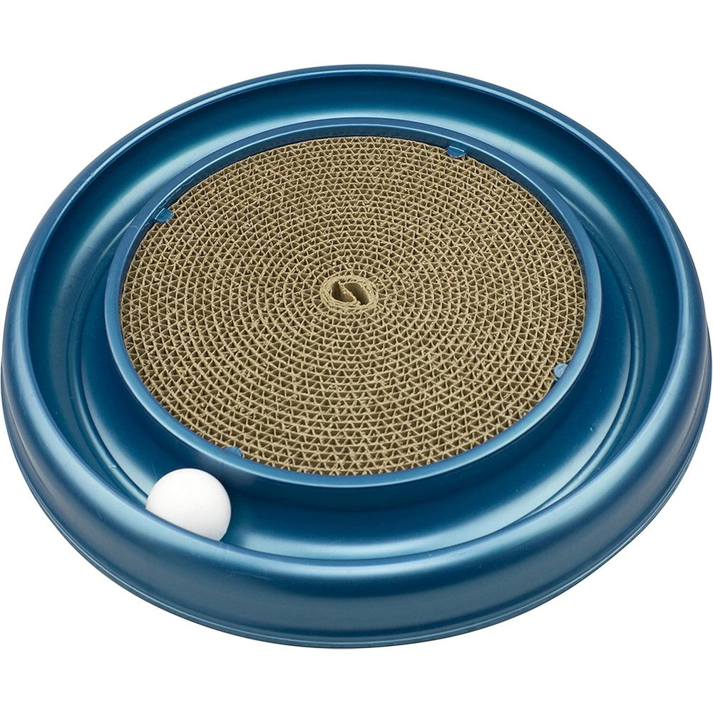 Bergan Coastal Pet Turbo Scratcher Cat Toy With Replaceable Cardboard Scratcher Pad Circular Ball Track And Catnip Assorted Colors One Pack