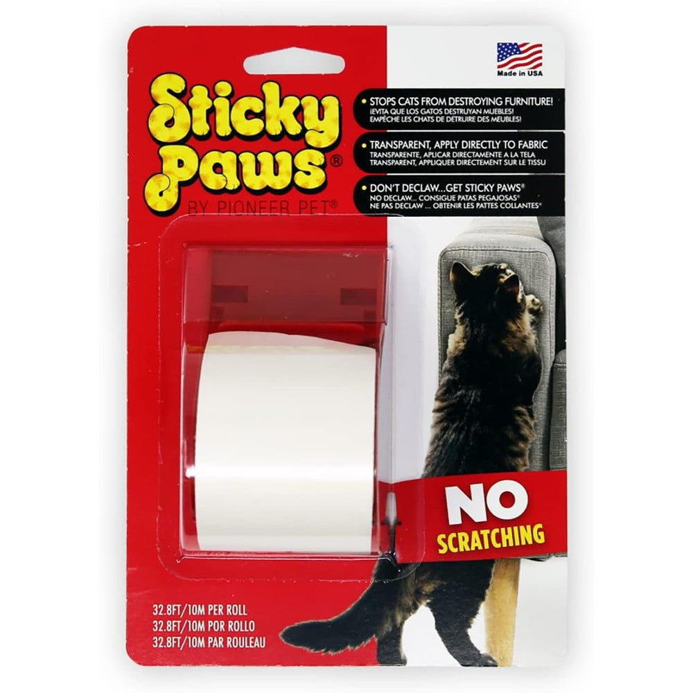 Pioneer Pet Sticky Paws On A Roll Cat Scratching Behavioral Deterrent Tape Transparent 32.8 Feet