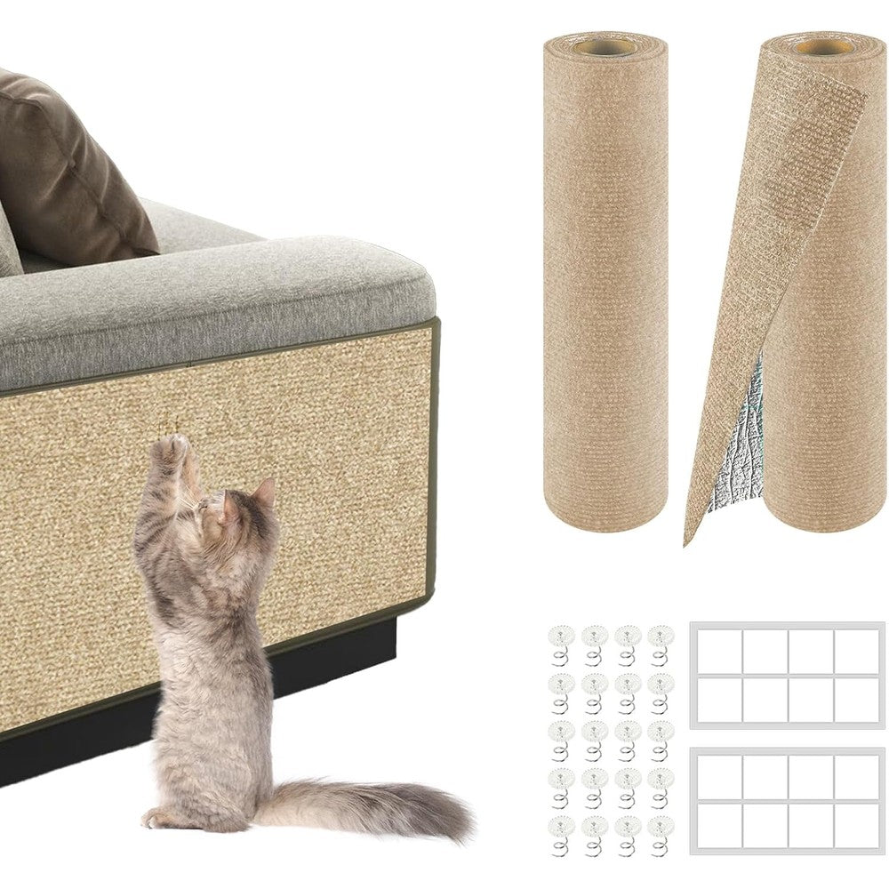 ZLAFM Trimmable Self Adhesive Cat Scratch Mat For Couch Wall And Cat Tree Felt Furniture Protector Replacement Pads Khaki 2 Pack
