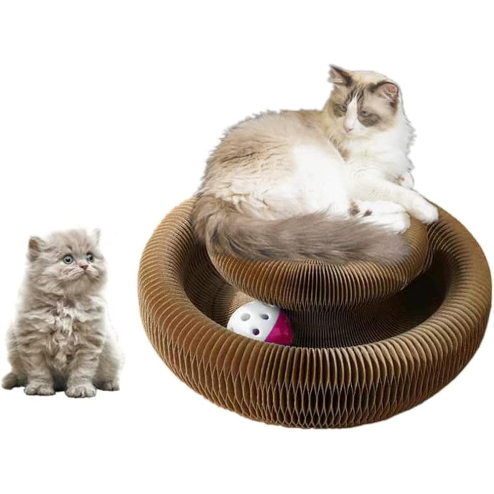 Enkman Kitty Kurlz Magic Organ Cat Scratcher Board Foldable Interactive Cardboard Toy With Toy Ring Ball For Indoor Cats