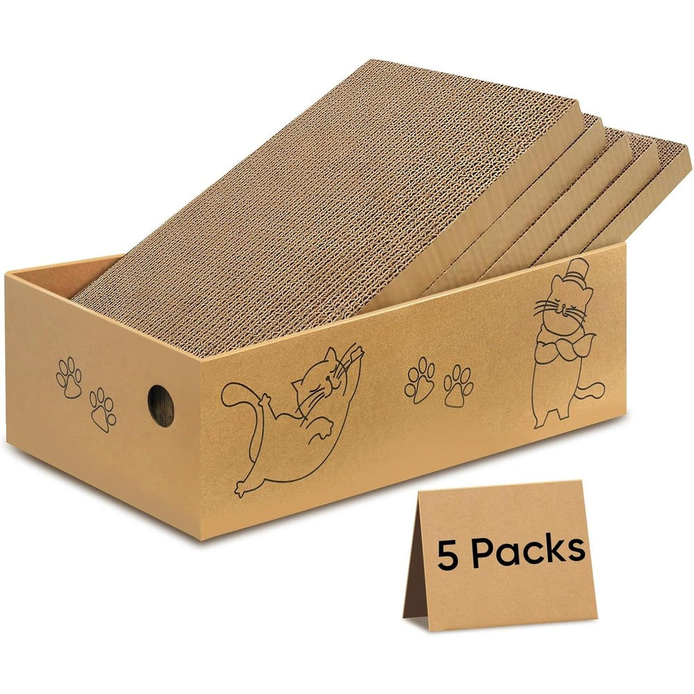 AGYM Cat Scratcher Cardboard Box For Indoor Cats And Kittens Five Packs In One Reversible Corrugated Scratching Pads Large Size
