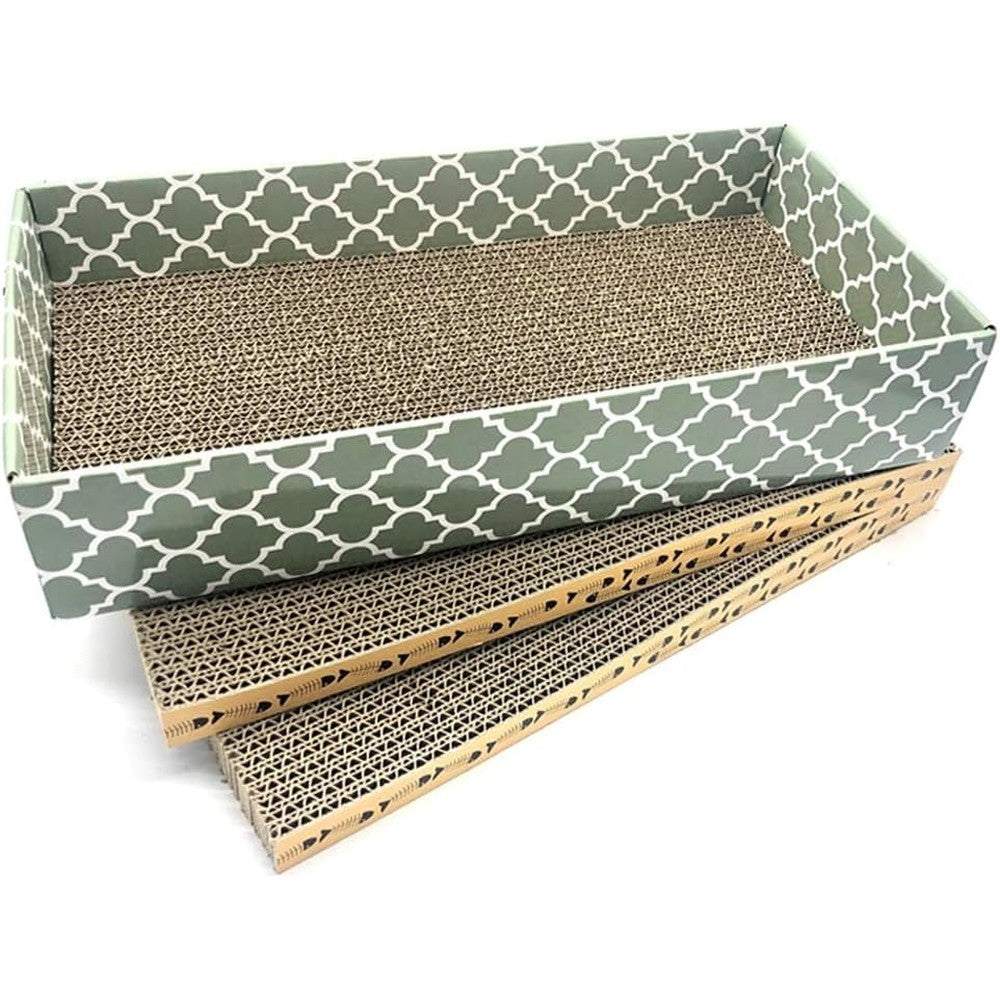MECOOL Cat Scratcher Cardboard Scratching Pads And Scratch Lounge Bed With Natural Catnip Three Pieces Reversible Corrugated Cardboard Set