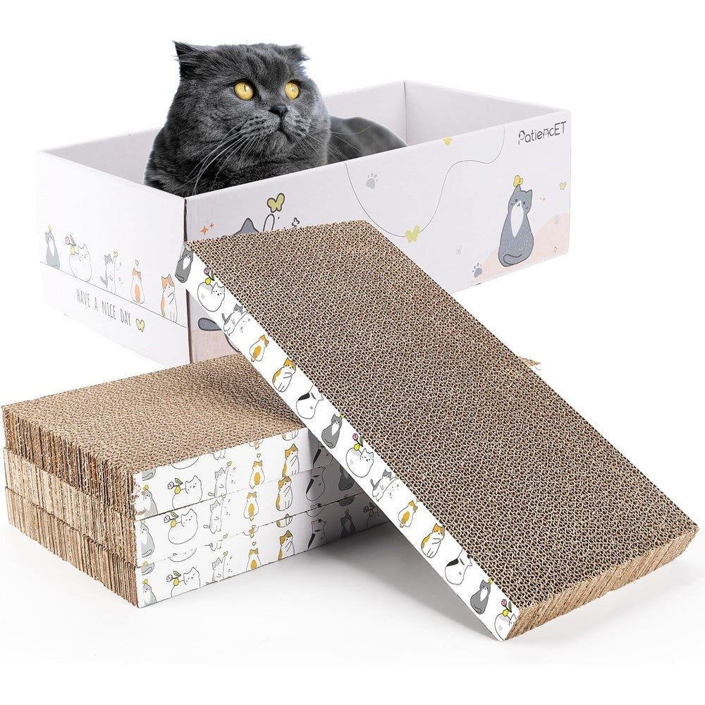 PatiencET 4 Pack Cat Scratch Pad With Box Cardboard Cat Scratcher Lounge Bed For Indoor Small Medium Cats And Kittens Reversible Corrugated Boards ...