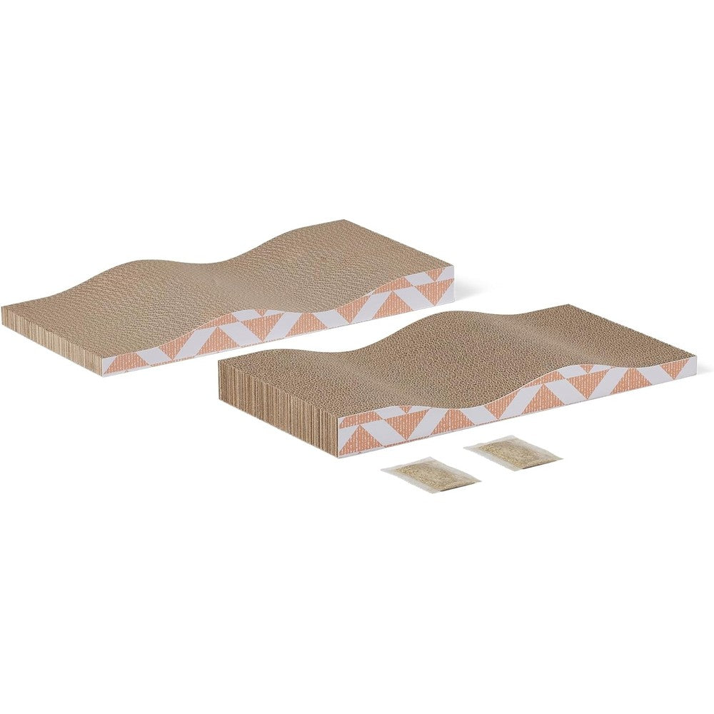 Amazon Basics Cat Scratching Post Cardboard Cat Scratch Pad For Indoor Cats With Catnip Reversible Single Layer Curve 16.5 x 8.1 x 1.6 Inches 2-Pack