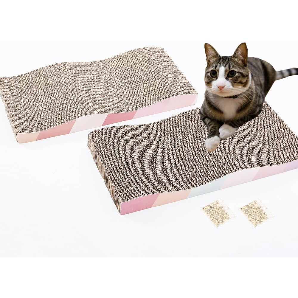 SIDAZON Cat Scratching Board Cardboard Cat Scratcher Reversible Corrugated Scratch Pad With Catnip Large Wide Size Number Two Pack