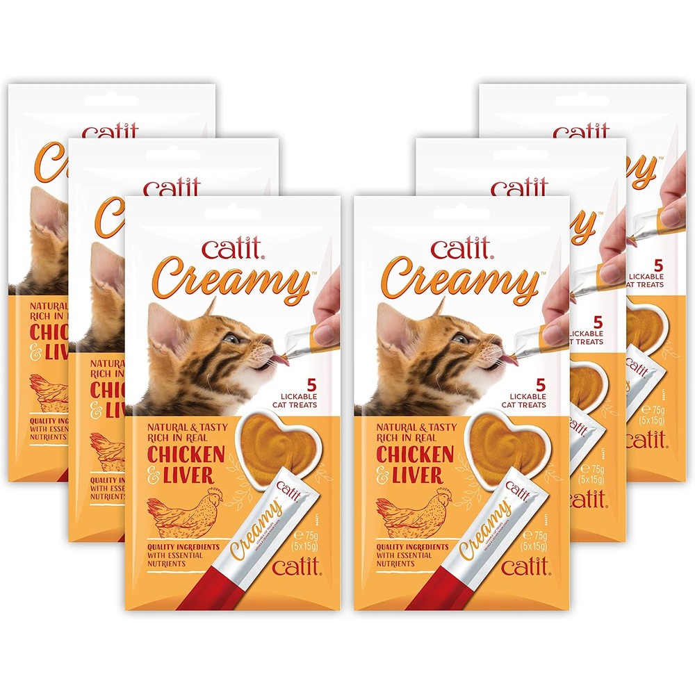 Catit Creamy Lickable Cat Treat, Healthy Cat Treat, Chicken And Liver Flavor, 30 Pack, 0.5 Ounce Tubes