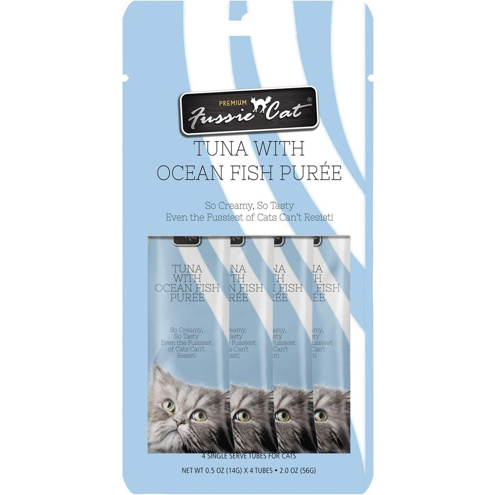 Fussie Cat Tuna With Ocean Fish Puree Lickable Cat Treats 0.5 Ounce Pouch Pack Of 4