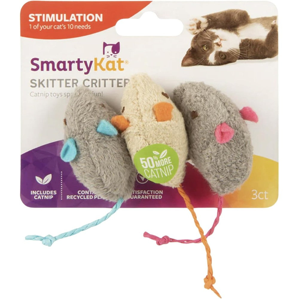 SmartyKat Skittercritters Catnip Mice Toy For Cats Pack Of 3 Natural Catnip Plush Mice With Recycled Plastic Fiberfill