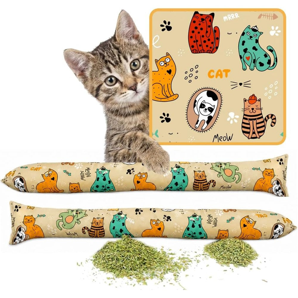 Kitty Kick Stix 15 Inch Catnip Kicker Toy Set Of 2 Cats And Friends Pattern Handmade In USA Interactive Cat Wrestling Toy For Indoor Breeds
