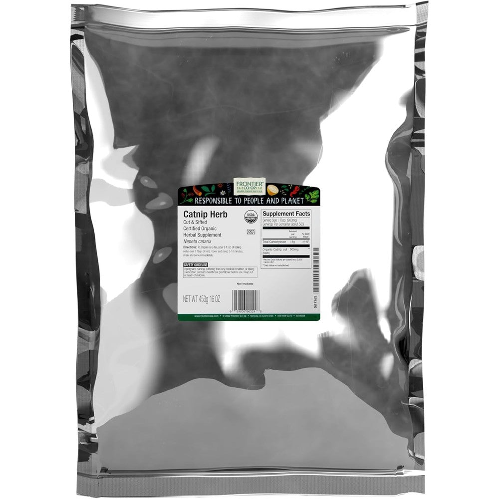 Frontier Co-op Organic Catnip Herb Cut And Sifted Certified Kosher Aromatic Herbal Supplement Tea And Feline Enrichment One Pound Bulk Bag