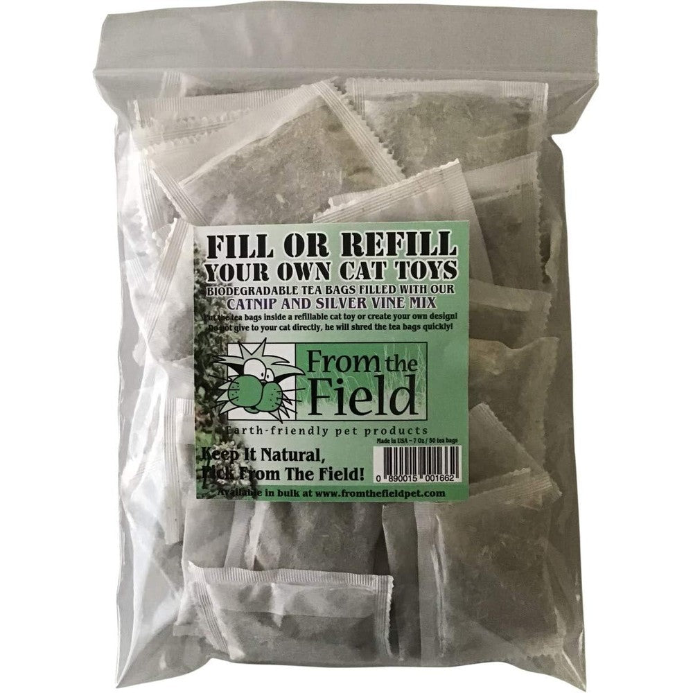 From The Field Catnip Tea Bags Ultimate Blend Of Catnip And Silver Vine Biodegradable Mess Free Refill Packs For Cat Toys 20 Count