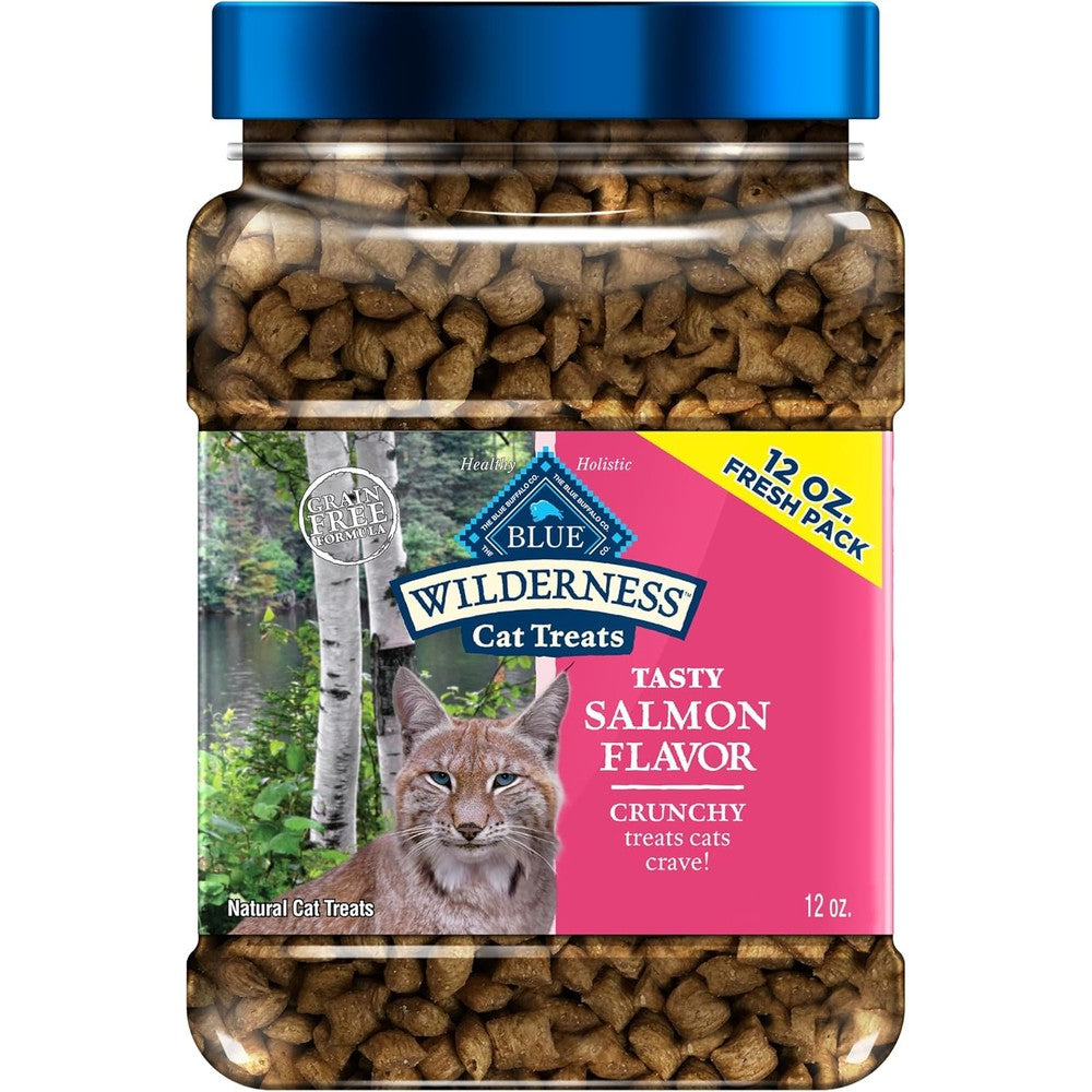 Blue Buffalo Wilderness Grain Free High Protein Crunchy Salmon Flavor Cat Treats Made With Natural Ingredients Twelve Ounce Tub