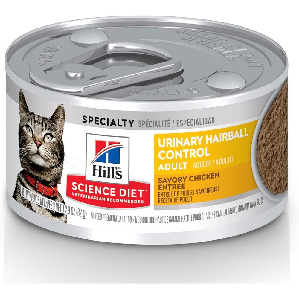 Hill's Science Diet Adult Urinary And Hairball Control Wet Cat Food Savory Chicken Recipe 2.9 Ounce 12 Cans
