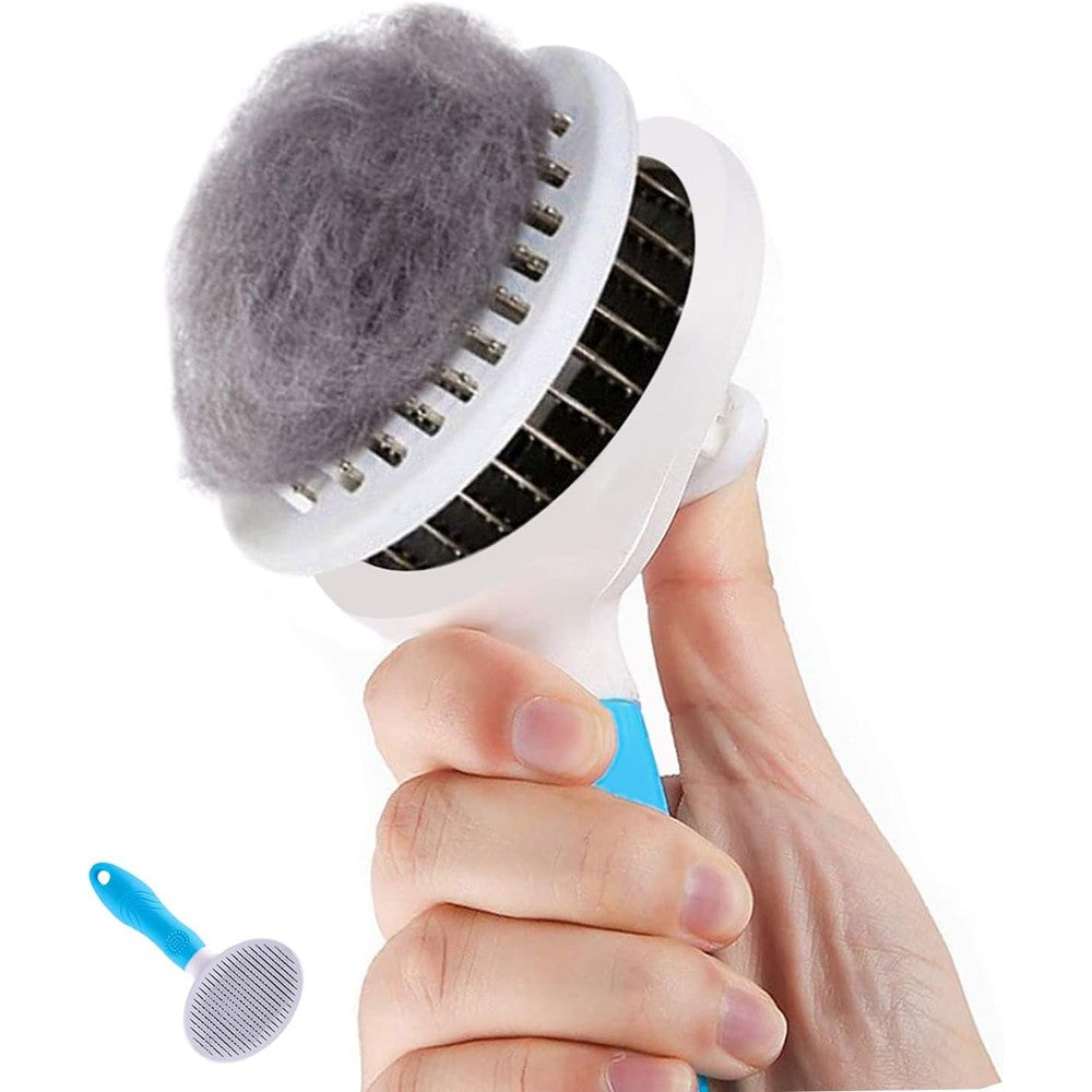eMMiuss self cleaning slicker cat brush front view showing protective rubber tips