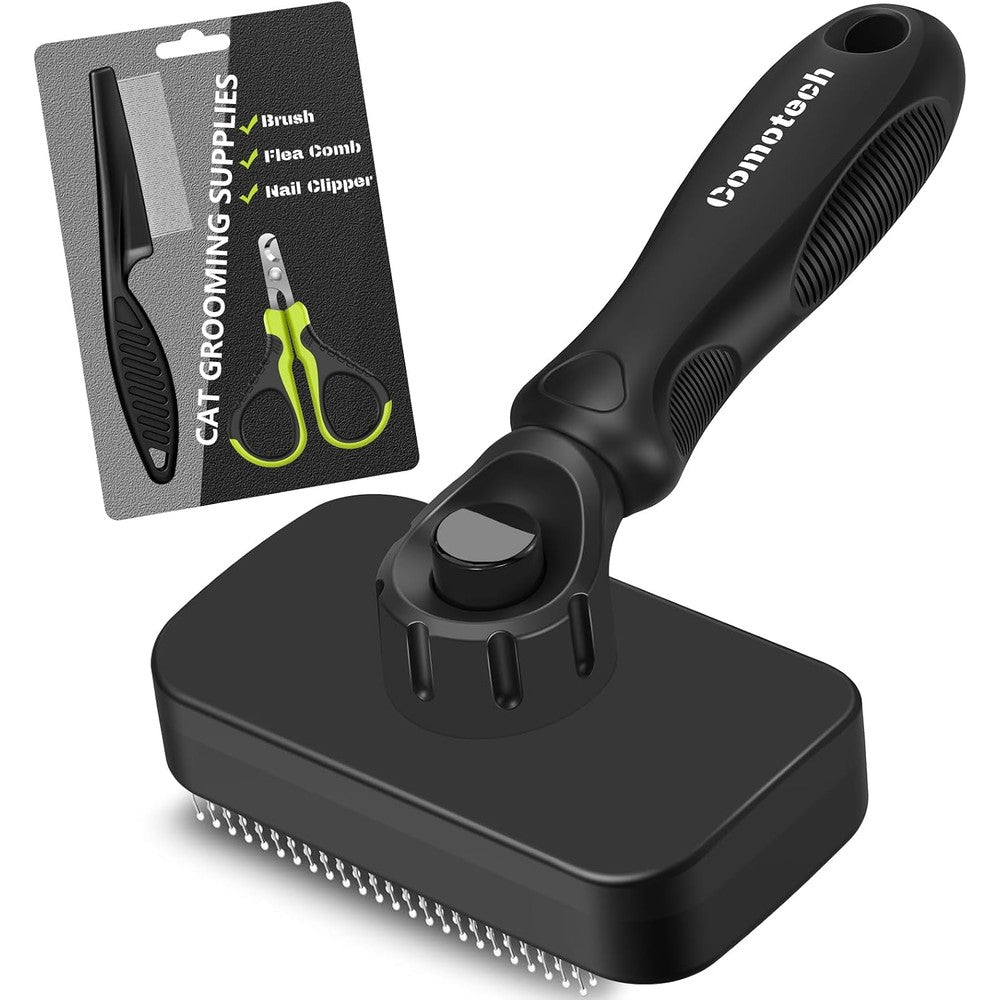 Comotech 3 Piece Cat Grooming Kit front view showing brush, clipper, and comb.