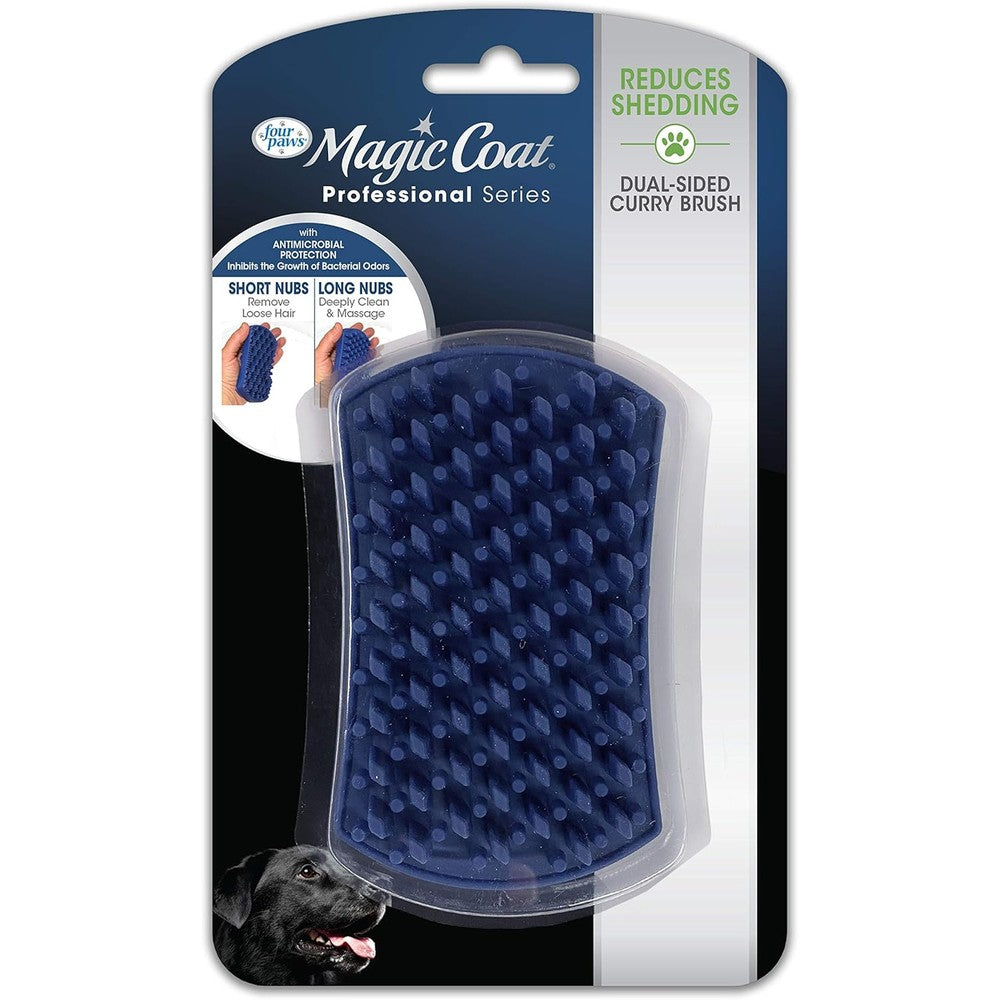 Four Paws Magic Coat professional dual sided silicone curry deshedding brush front view