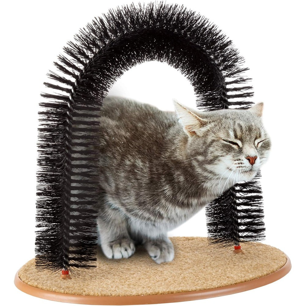 Petmaker self grooming cat arch front view showing black bristle ring brush