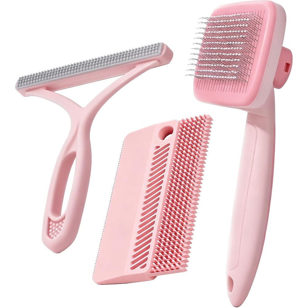 Hemzy Petobey pink self-cleaning slicker brush front view for pets