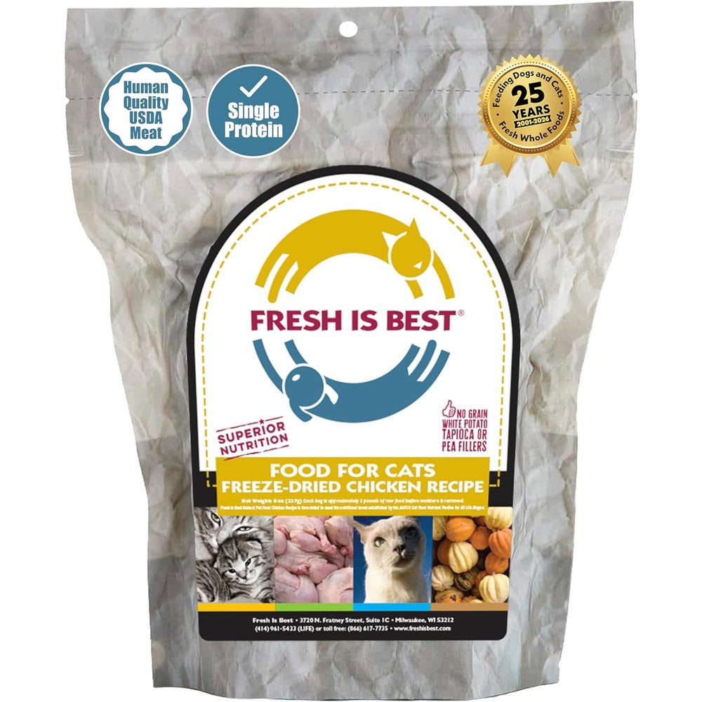 Fresh Is Best Chicken Freeze Dried Cat Food High Protein Grain Free Raw Feline Diet For Kittens And Adult Cats In Resealable Bag Eight Ounce