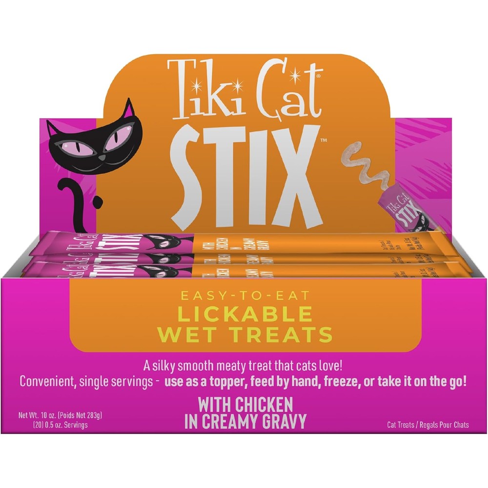 Tiki Pets Tiki Cat Stix Wet Cat Treats Chicken Mousse, 10 Ounce Box With 20 Individual Pouches