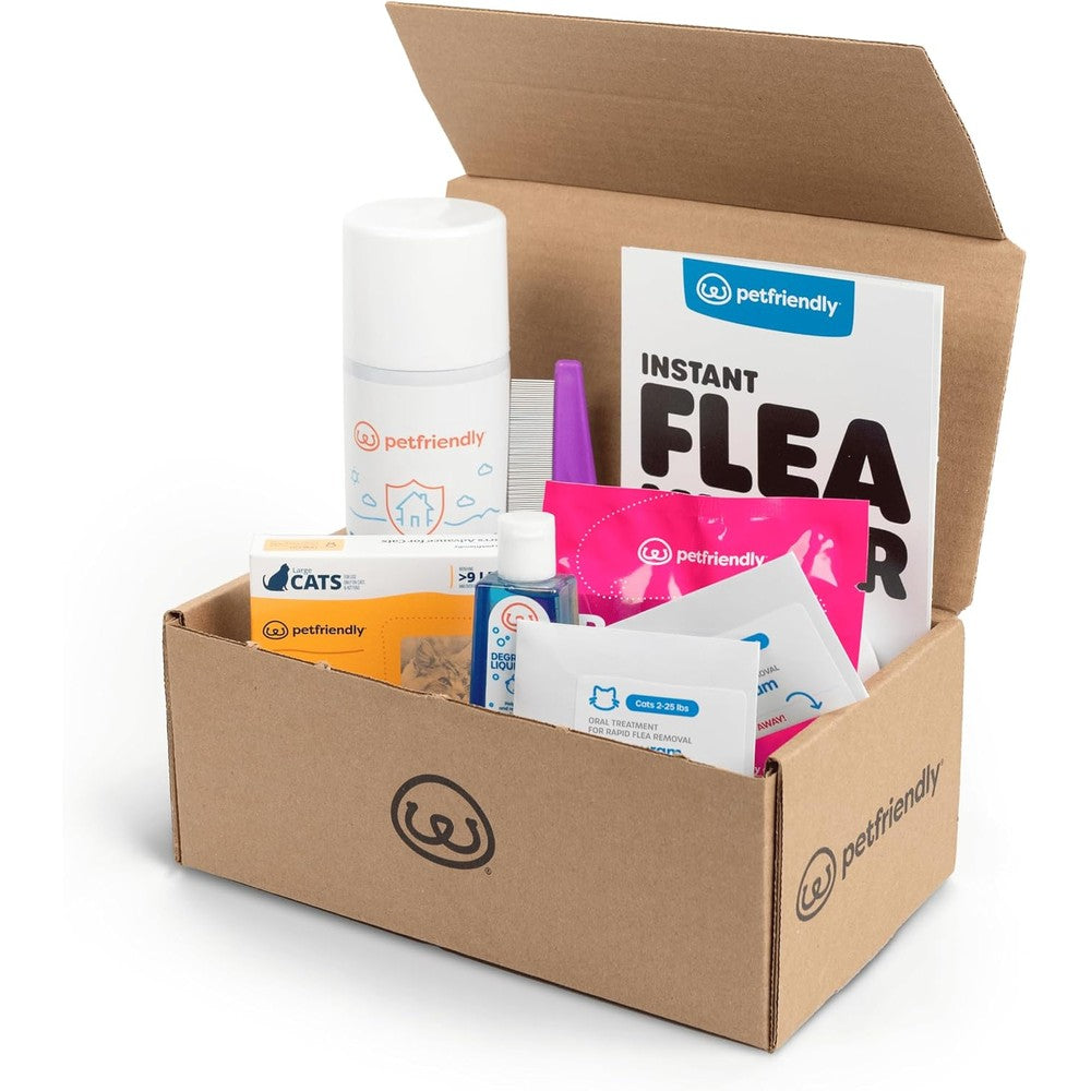 PetFriendly Flea Killer Kit for Cats front view packaging of USA imported pet pest control treatment.