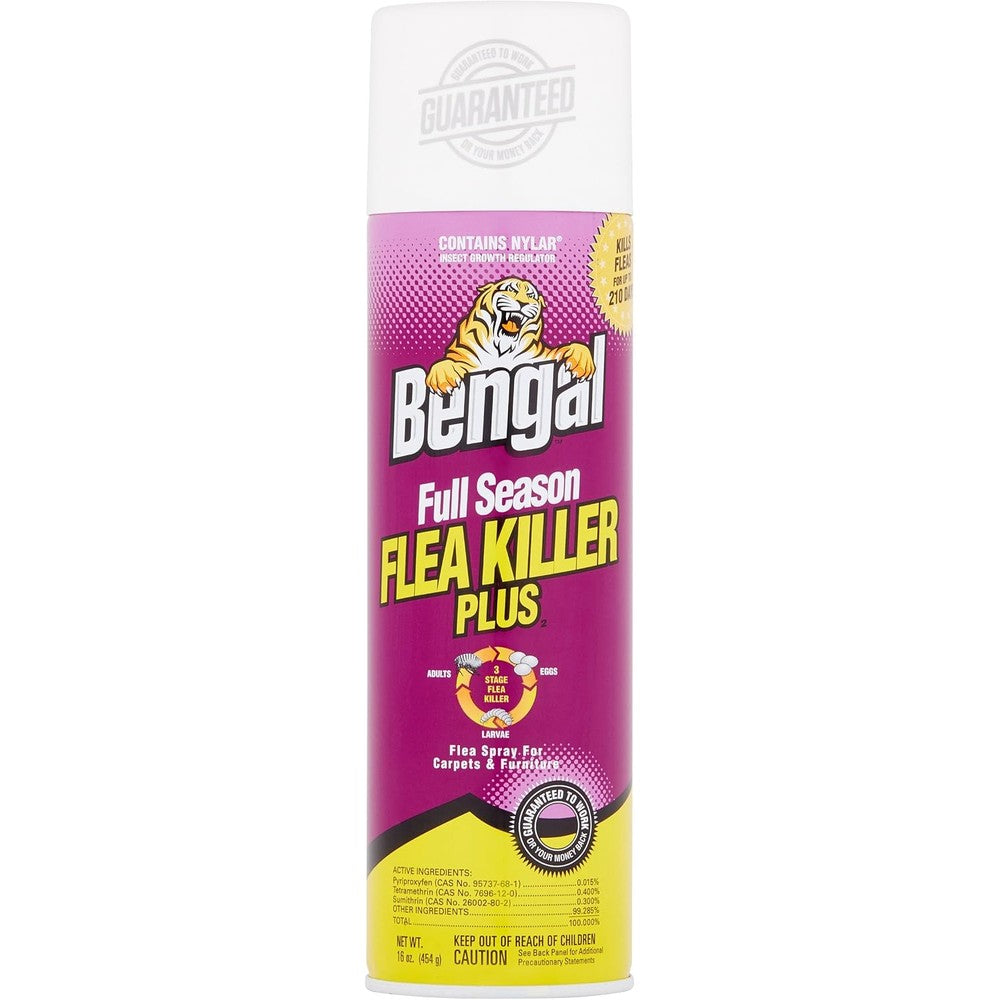 Bengal Full Season Flea Killer Plus 16 Ounce aerosol can front view showcasing imported pest control packaging.