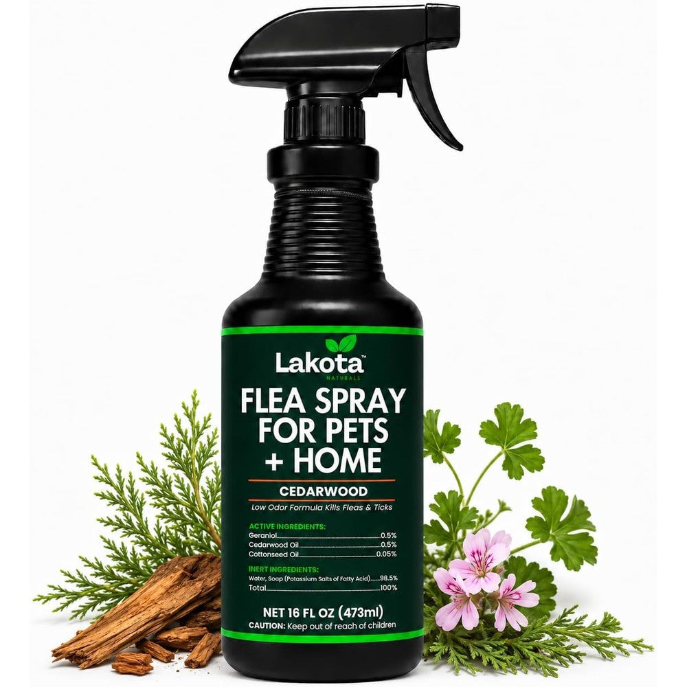 Lakota Naturals Flea And Tick Spray for pets and home front view bottle