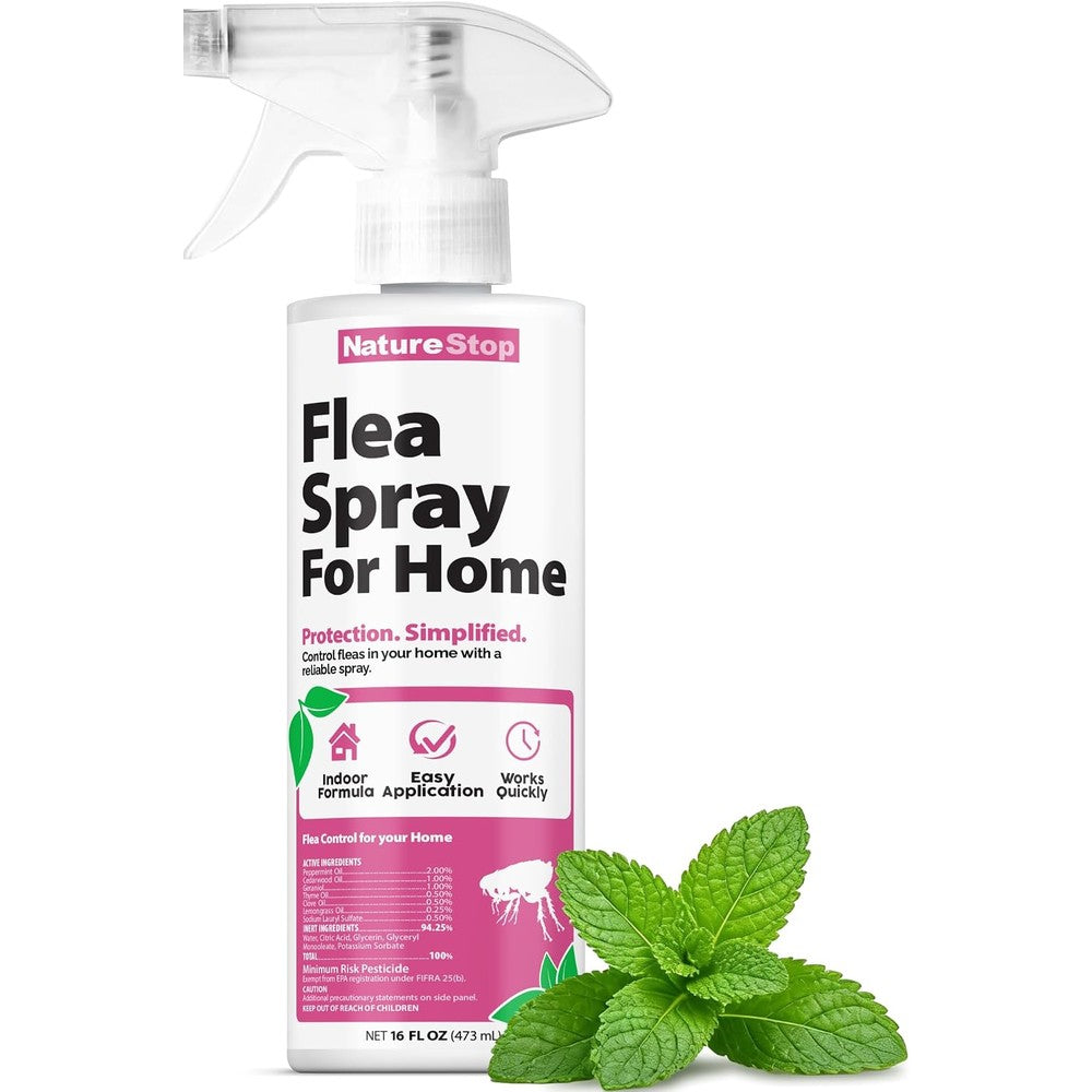 NatureStop Flea Spray for Home sixteen ounce bottle front view indoor pest control