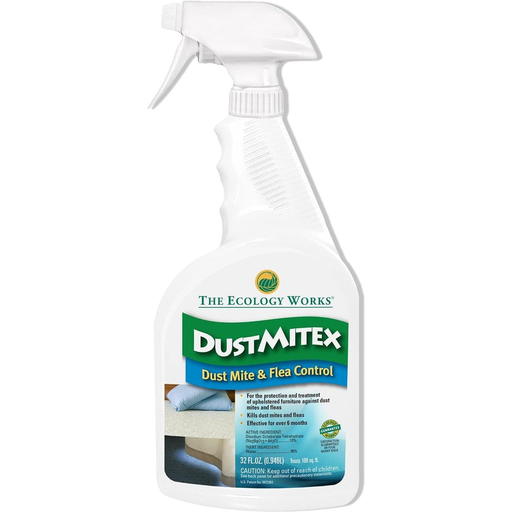 The Ecology Works DustMiteX spray bottle front view for home allergy relief