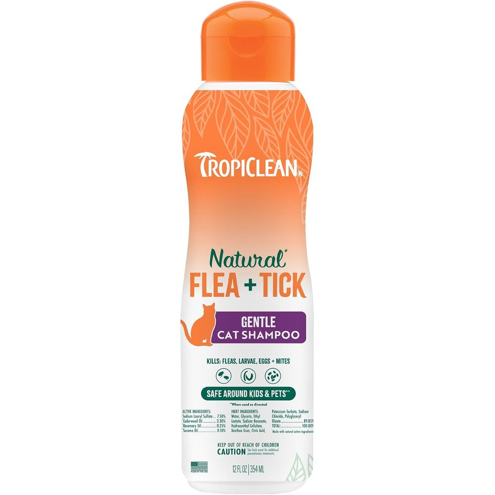 TropiClean Gentle Flea Shampoo for Cats front view bottle