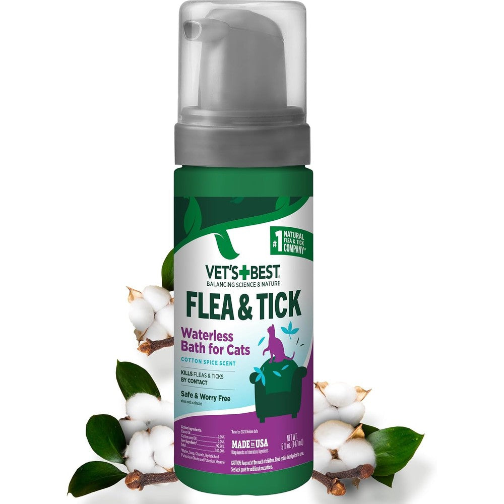 Vet's Best Natural Waterless Flea and Tick Bath for Cats front view bottle