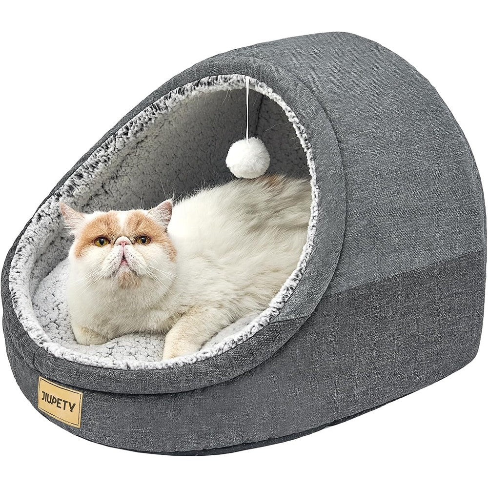 Jiupety Cute Cat Bed For Indoor Cats And Kittens Large Covered Cat Cave With Anti-Slip Bottom And Washable Cushion Dark Gray 16 By 16 By 13 Inches