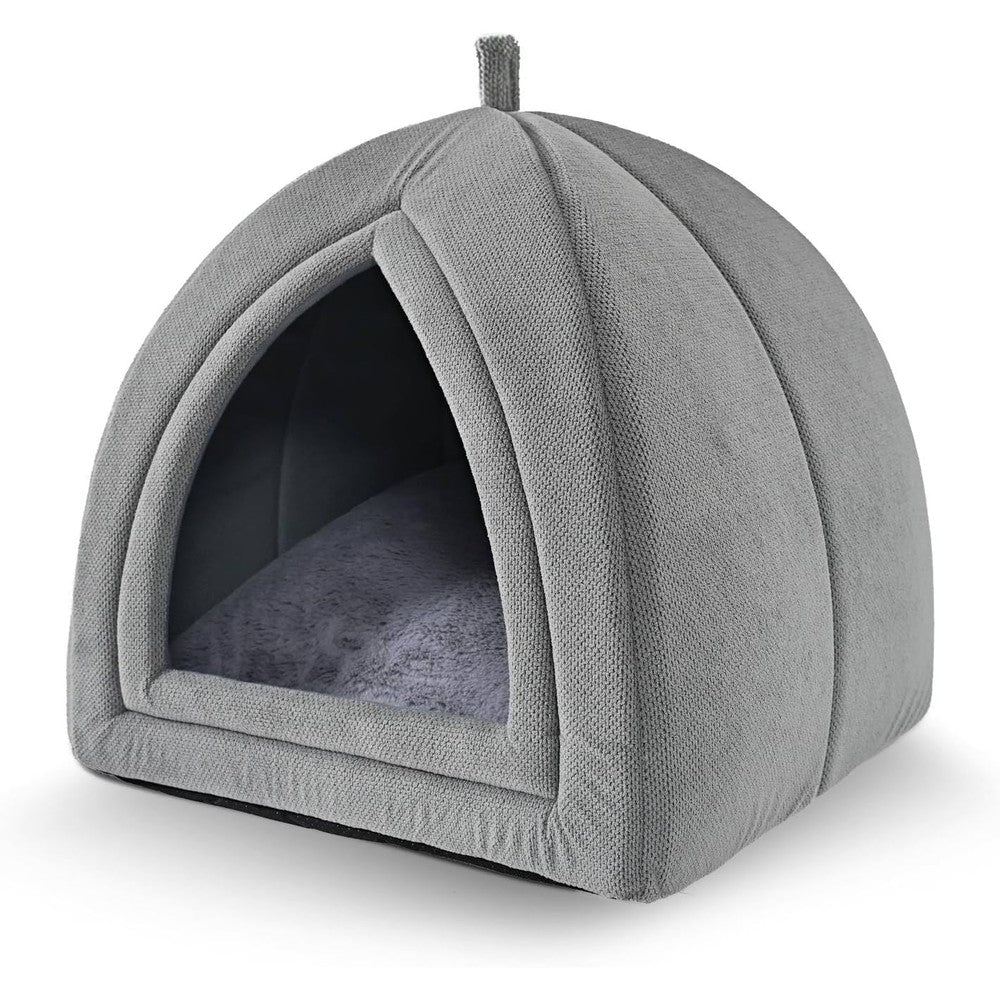 Amazon Basics Cat Cave Bed 2-In-1 Foldable House For Indoor Cats With Washable Cushion And Non-Slip Base Large 17.5 X 17.5 Inches Light Gray