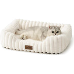 Cozy Kiss Orthopedic Dog Bed For Small Dogs And Cats Washable Rectangle Pet Bed With Anti Slip Bottom And Soft Faux Fur 25 Inch By 21 Inch Cream