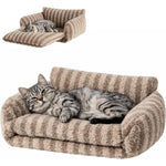 Hollypet Fluffy Plush Multifunctional Double Layer Orthopedic Pet Sofa Nest Bed For Small Cats And Dogs Khaki 21x15x8 Inch