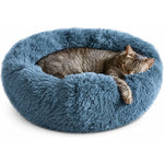 Whiskers & Friends Calming Donut Cat Bed For Indoor Cats And Small Dogs, Orthopedic Soft Plush Pet Bed, Navy Grey, 20 Inch