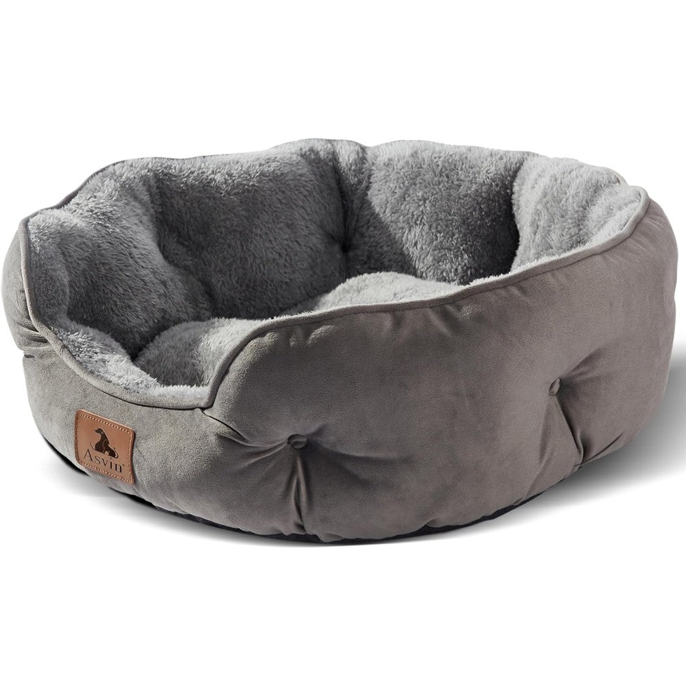 Asvin Small Dog Bed For Small Dogs And Indoor Cats Extra Soft Plush Pet Bed With Anti Slip Water Resistant Bottom Grey 20 Inches