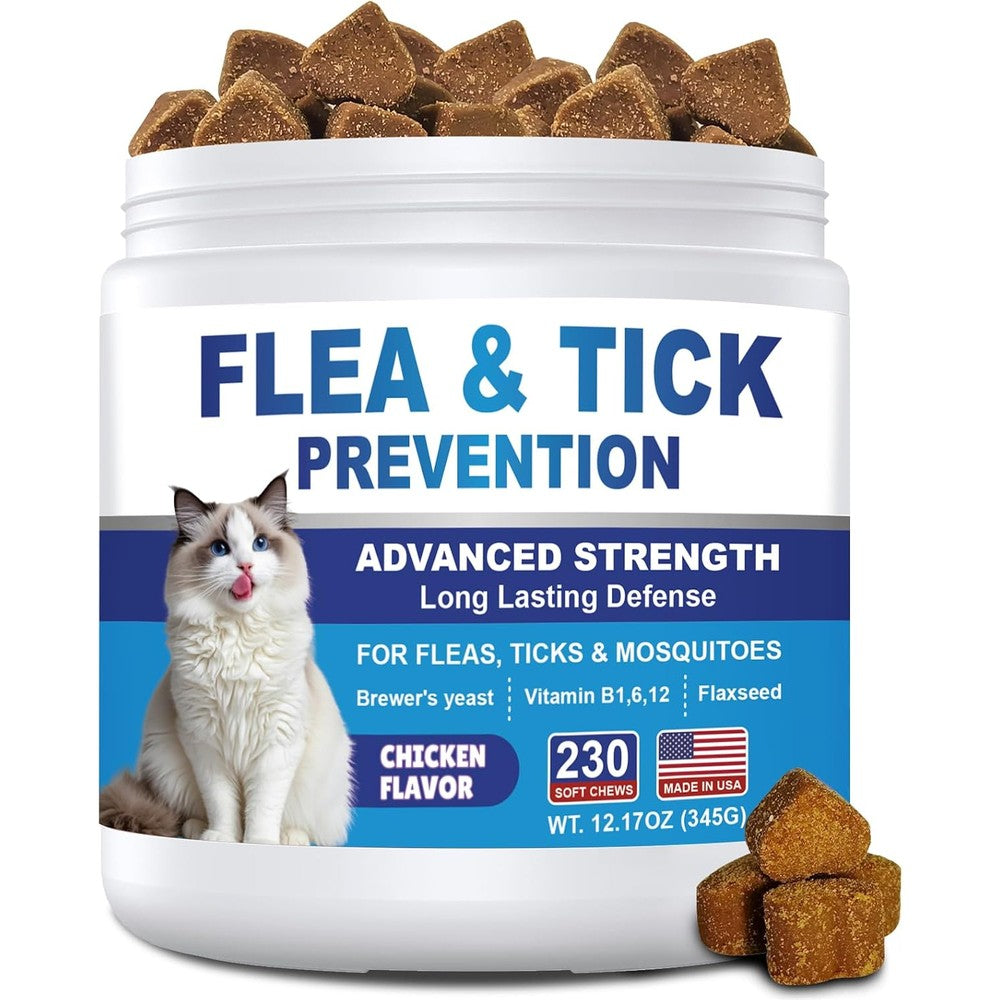ColEaze Flea And Tick Prevention For Cats Chicken Flavored Soft Chews Supplement For Skin And Coat Support 230 Count