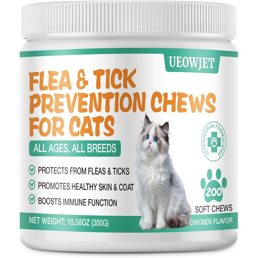 UEOWJET Flea And Tick Prevention For Cats Chewables Oral Supplement Chicken Flavor 200 Count