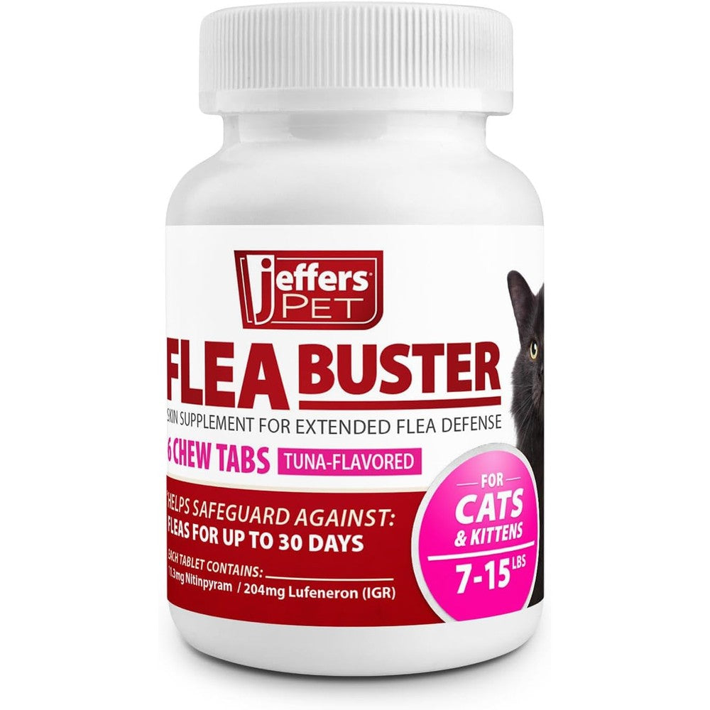 Jeffers Pet Flea Buster Monthly Oral Flea Supplement Chewable Tablets For Cats And Kittens Seven To Fifteen Pounds Tuna Flavor Six Count