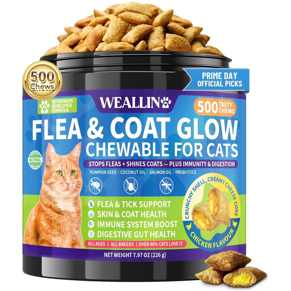 Weallin Flea And Tick Prevention For Cats Chicken Flavor Five Hundred Crunchy And Creamy Chewables