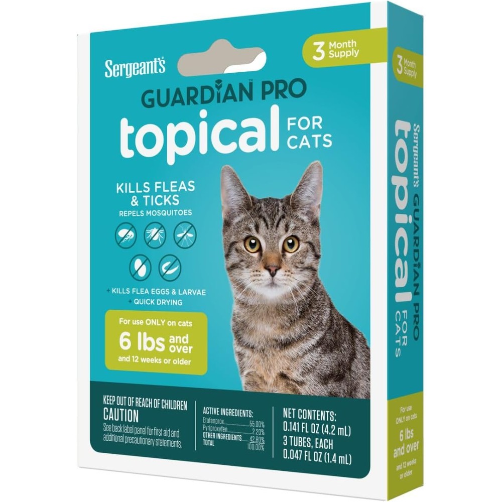 Sergeant's Guardian Pro flea and tick topical for cats front view packaging