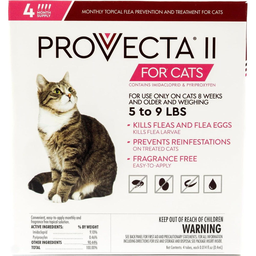 ProVecta II flea topical treatment for small cats front view packaging showing four month supply