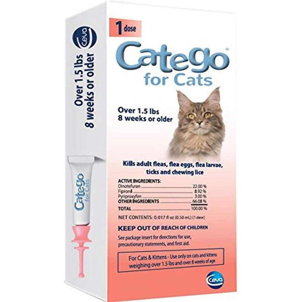 Catego for cats flea and tick treatment front view packaging