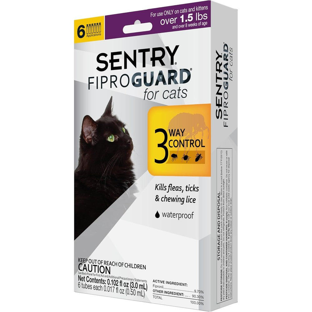 Sentry Fiproguard flea and tick topical drops for cats front packaging view