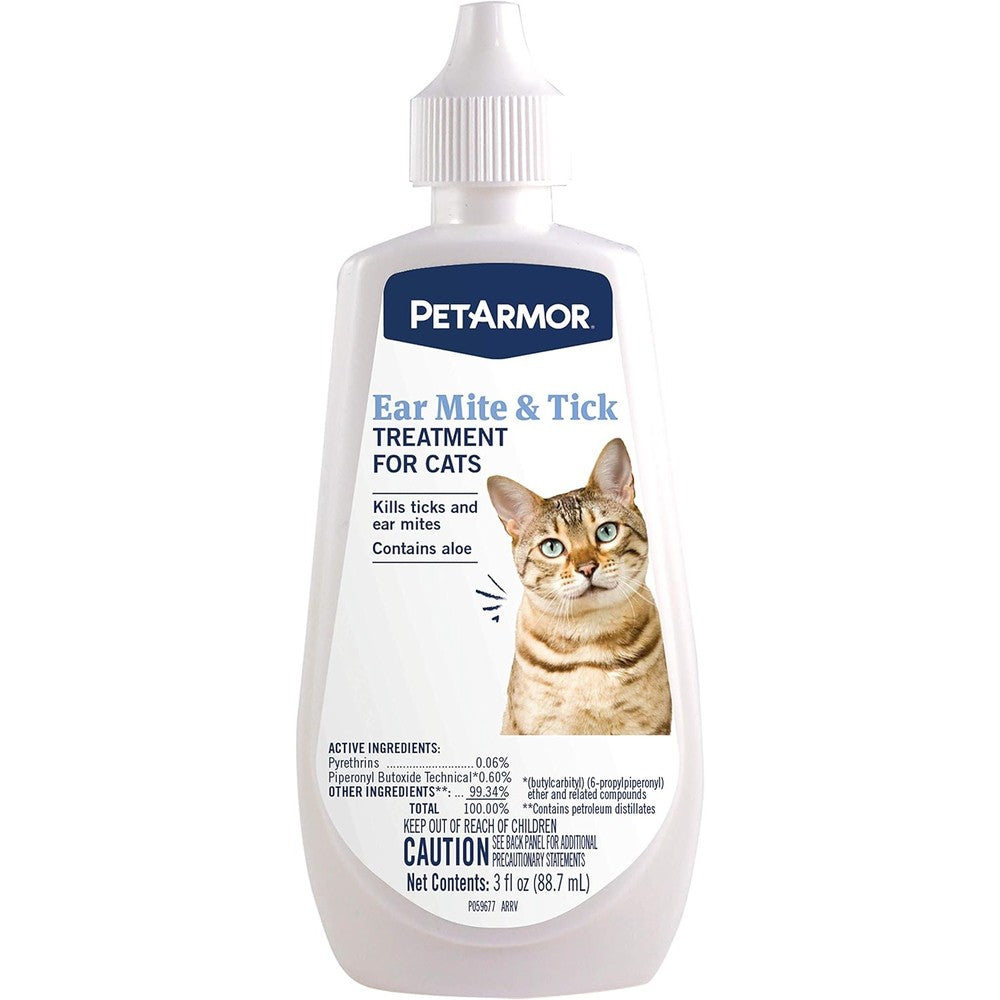 PetArmor Ear Mite Treatment for Cats three ounce front view showing packaging