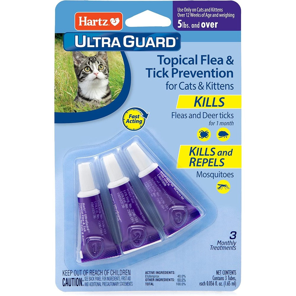 Hartz UltraGuard topical flea and tick prevention for cats front view packaging