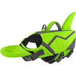 Doglay Shark Dog Life Jacket With Removable Neck Float High Buoyancy Adjustable Pet Swim Vest With Rescue Handle Bright Green Medium Size