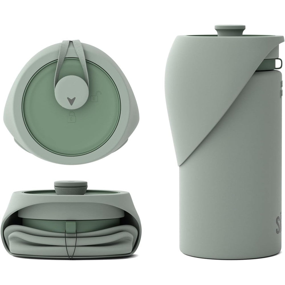 Säker Slurpy Sack Portable Dog Water Bottle Collapsible Travel Pet Bowl For Walking And Hiking Sage Green 750 Milliliters